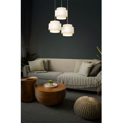 Lampadario sospeso su cavo BOHO 3xE27/60W/230V crema/iuta