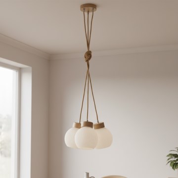 Lampadario sospeso su cavo LOOMIS 3xE27/15W/230V 130 cm beige/rovere