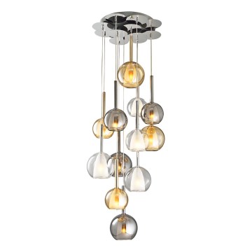 Lampadario sospeso su cavo MUSCAT 12xE14/40W/230V vetro fumé/dorato/trasparente
