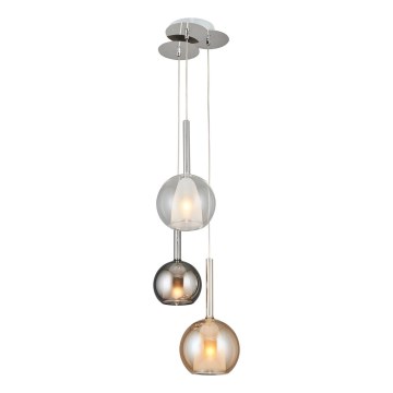 Lampadario sospeso su cavo MUSCAT 3xE14/40W/230V fumo/oro/trasparente