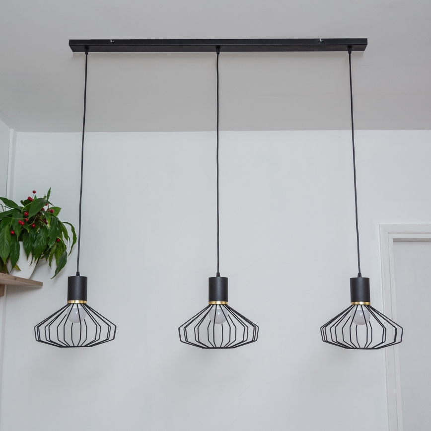 Lampadario sospeso su cavo SOLANO 3xE27/15W/230V nero/oro