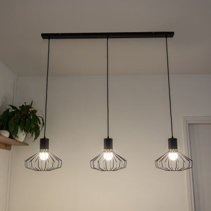 Lampadario sospeso su cavo SOLANO 3xE27/15W/230V nero/oro