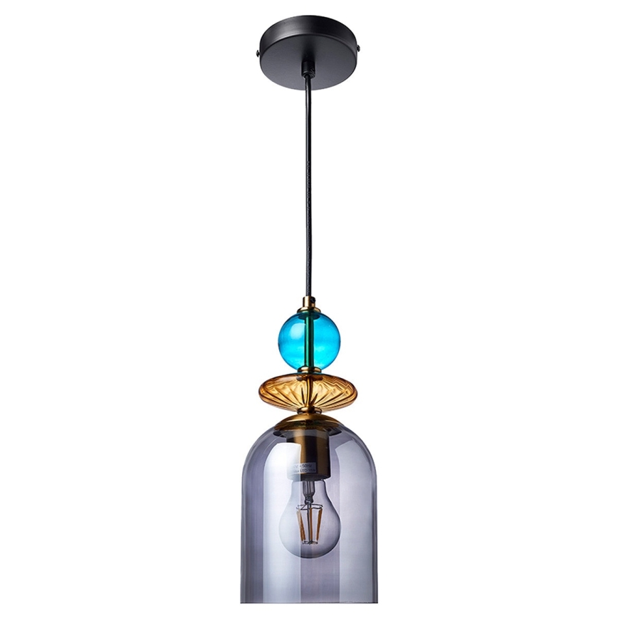 Lampadario sospeso su cavo TROPEA 1xE27/15W/230V nero/blu fumé/beige