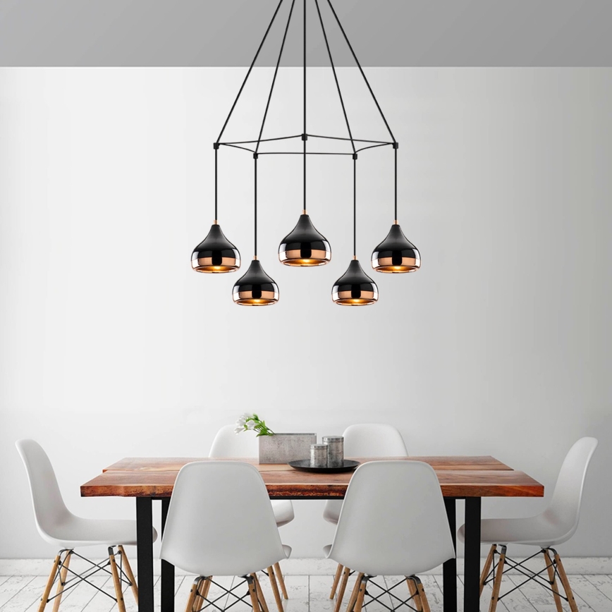 Lampadario sospeso su cavo YILDO 5xE27/40W/230V nero/ramato