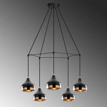 Lampadario sospeso su cavo YILDO 5xE27/40W/230V nero/ramato