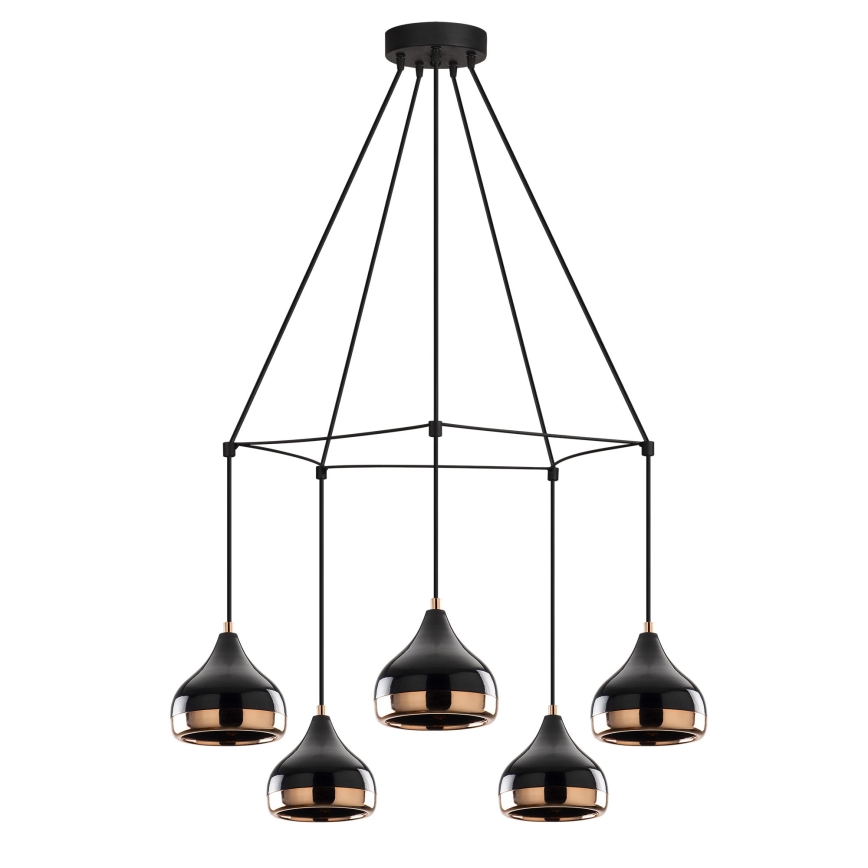 Lampadario sospeso su cavo YILDO 5xE27/40W/230V nero/ramato
