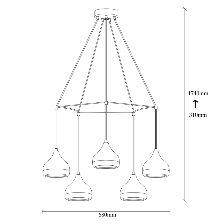 Lampadario sospeso su cavo YILDO 5xE27/40W/230V nero/ramato