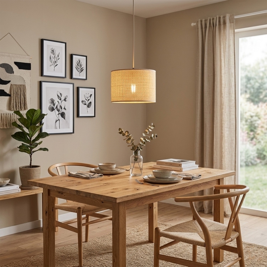 Lampadario su cavo AIDA 1xE27/15W/230V Ø 35 cm rovere/rafia