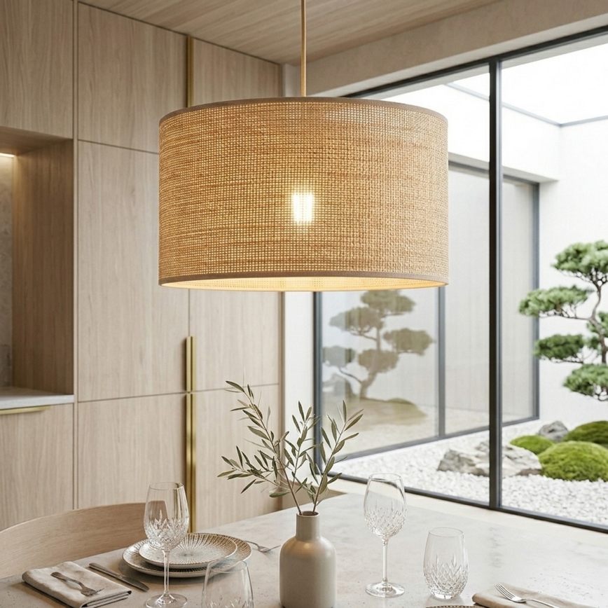 Lampadario su cavo AIDA 1xE27/15W/230V Ø 35 cm rovere/rafia