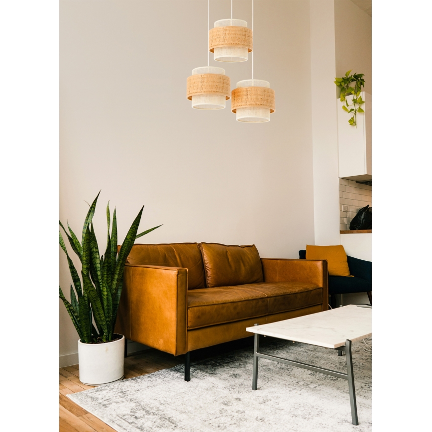 Lampadario su cavo BOHO 3xE27/60W/230V iuta/crema