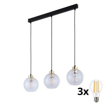 Lampadario su cavo DEVON 3xE27/15W/230V nero/trasparente