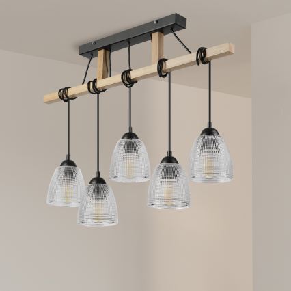 Lampadario su cavo LEANDRA 5xE27/15W/230V rovere/nero