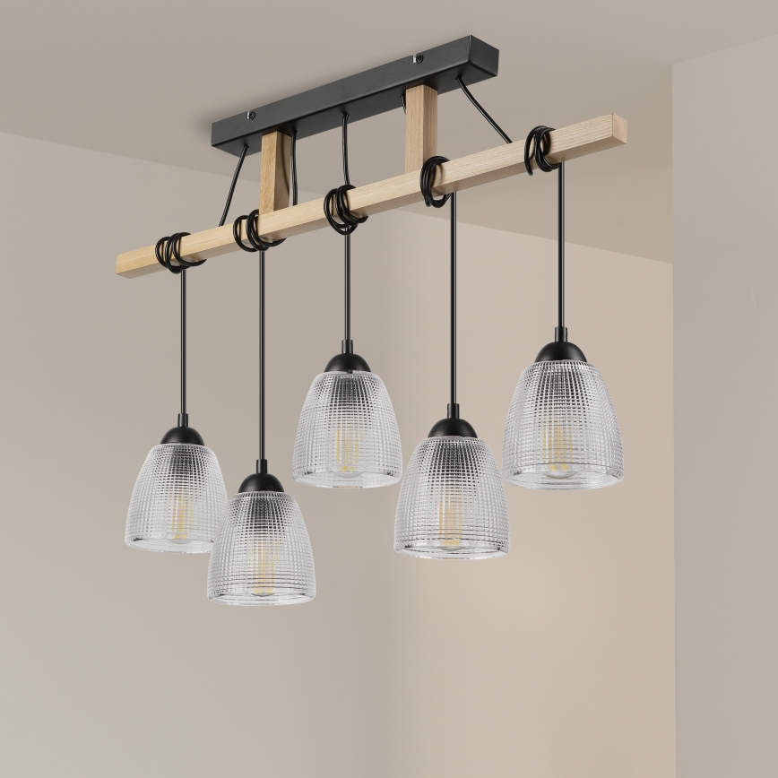 Lampadario su cavo LEANDRA 5xE27/15W/230V rovere/nero