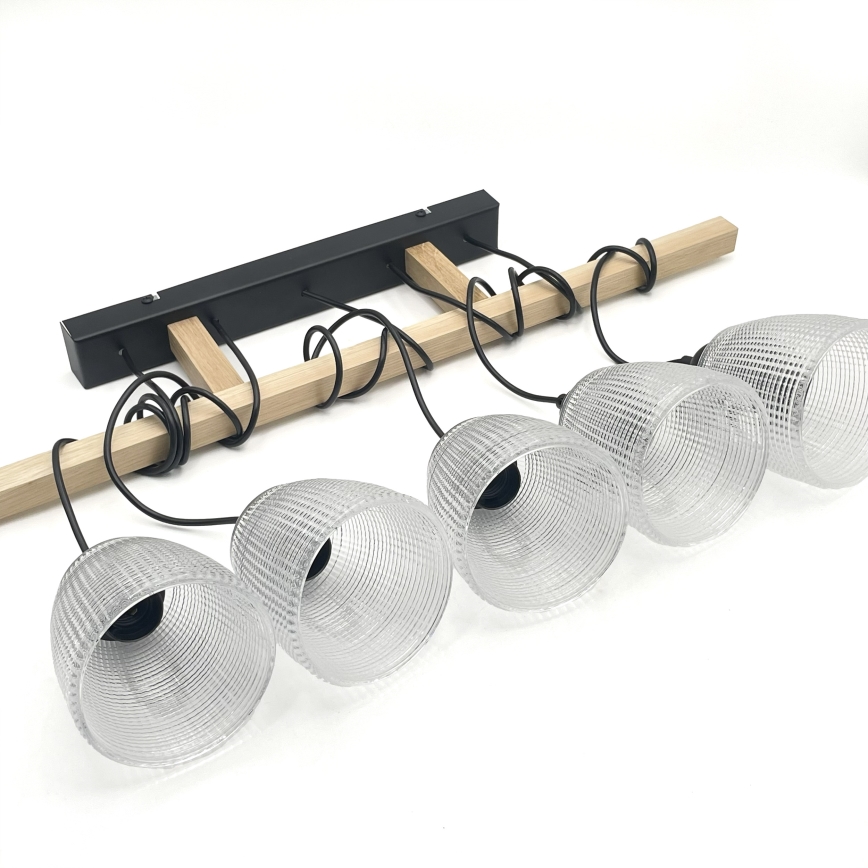 Lampadario su cavo LEANDRA 5xE27/15W/230V rovere/nero