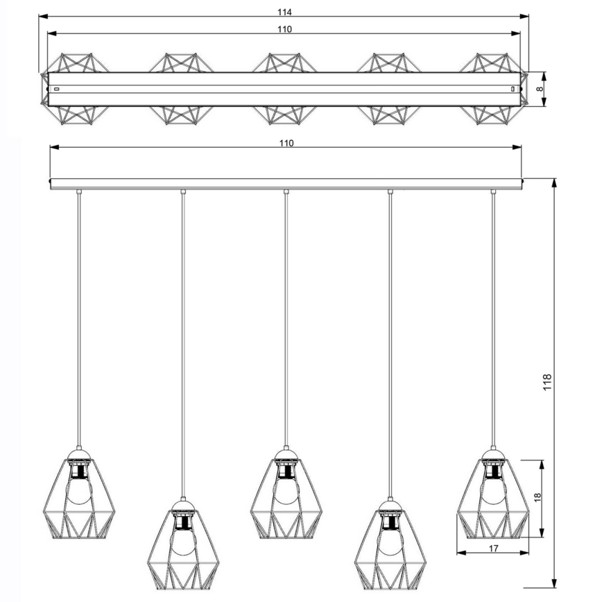 Lampadario su corda BERGEN 5xE27/60W/230V nero/cromo lucido