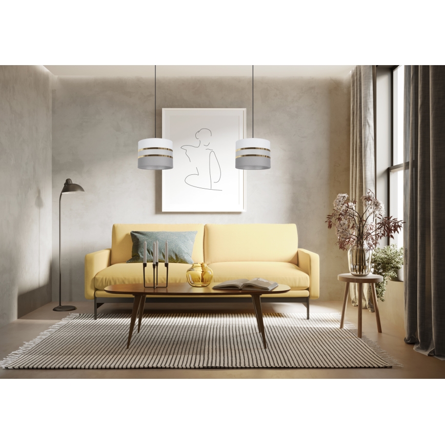 Lampadario su corda  CORAL 1xE27/60W/230V d. 20 cm bianco/grigio