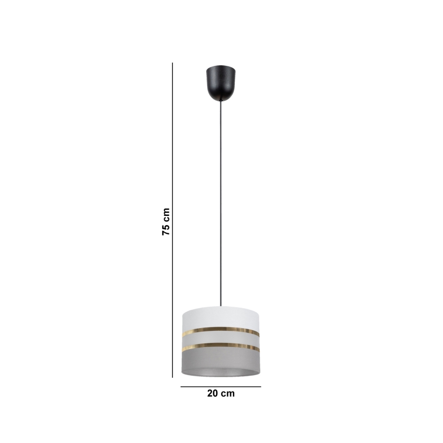 Lampadario su corda  CORAL 1xE27/60W/230V d. 20 cm bianco/grigio