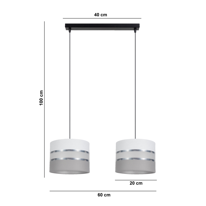 Lampadario su corda CORAL 2xE27/60W/230V bianco/grigio