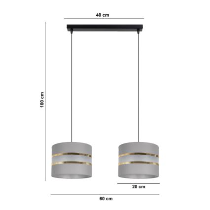 Lampadario su corda CORAL 2xE27/60W/230V grigio