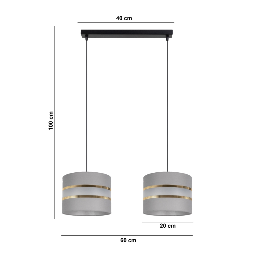 Lampadario su corda CORAL 2xE27/60W/230V grigio