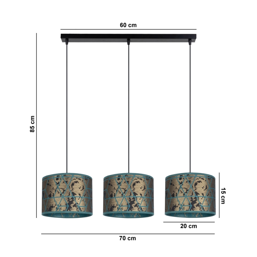 Lampadario su corda  REZO 3xE27/60W/230V oro/turchese