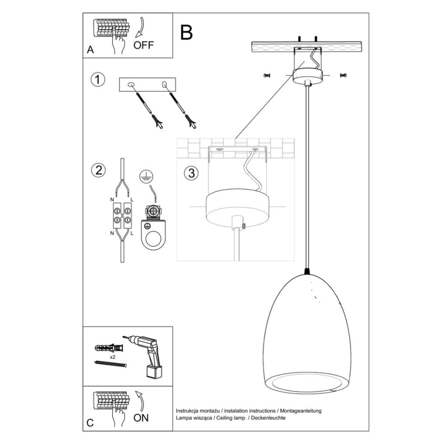 Lampadario su filo BUKANO 1xE27/60W/230V