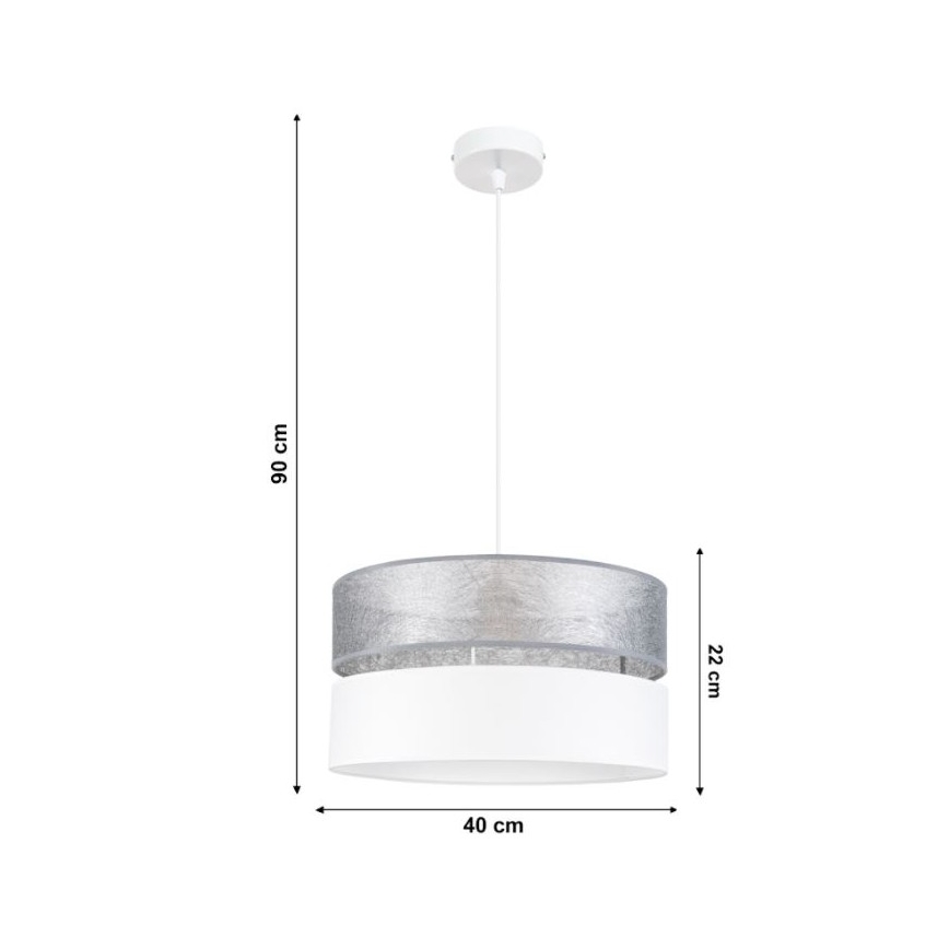 Lampadario su filo LIMA 1xE27/60W/230V argento/bianco