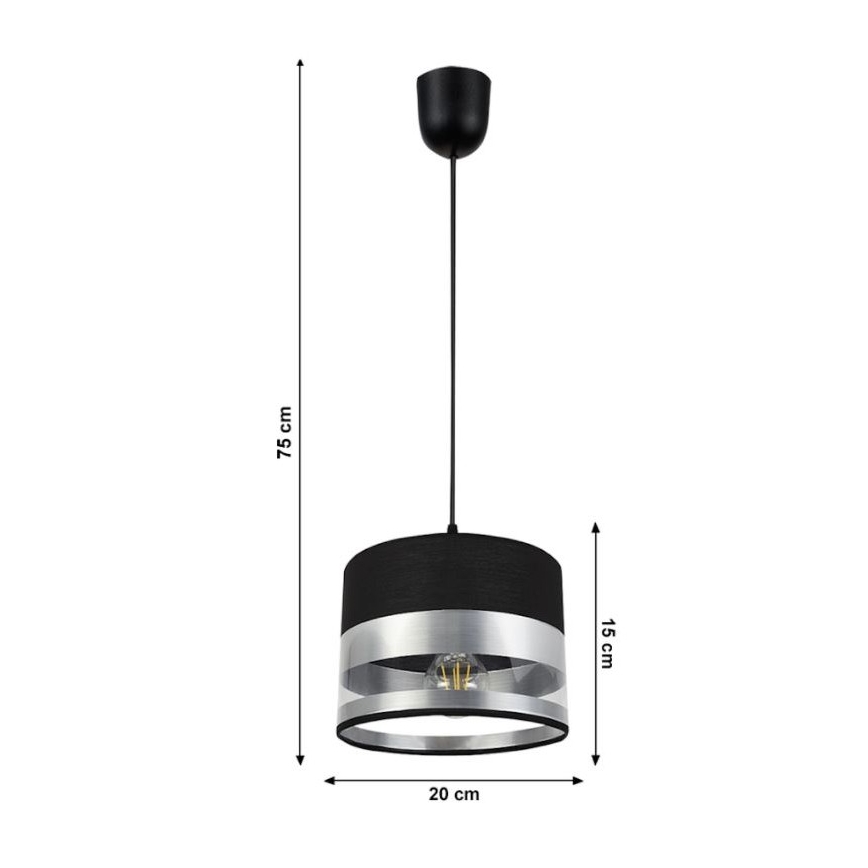 Lampadario su filo MILO 2xE27/60W/230V argento/nero