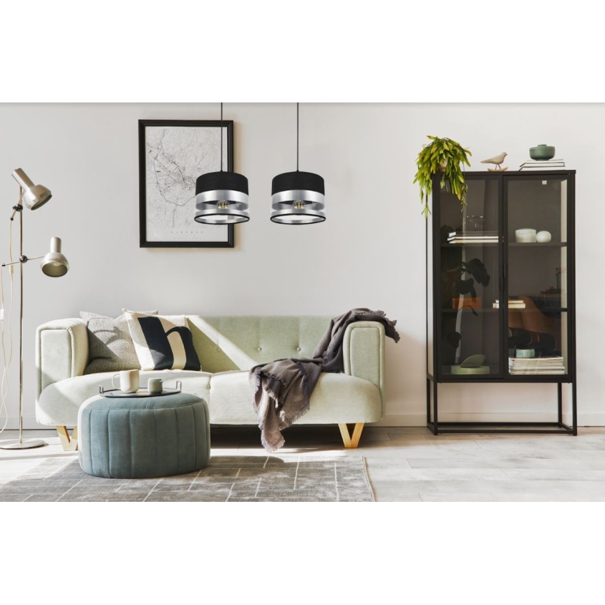 Lampadario su filo MILO 2xE27/60W/230V argento/nero