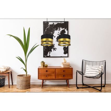 Lampadario su filo MILO 2xE27/60W/230V dorato/nero