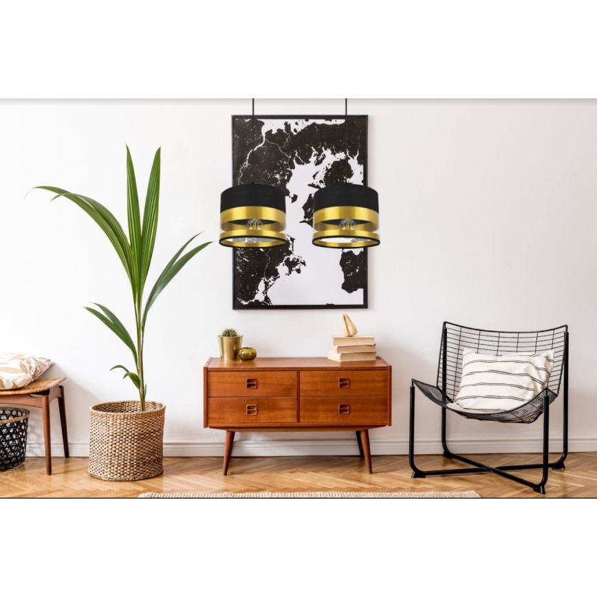 Lampadario su filo MILO 2xE27/60W/230V dorato/nero