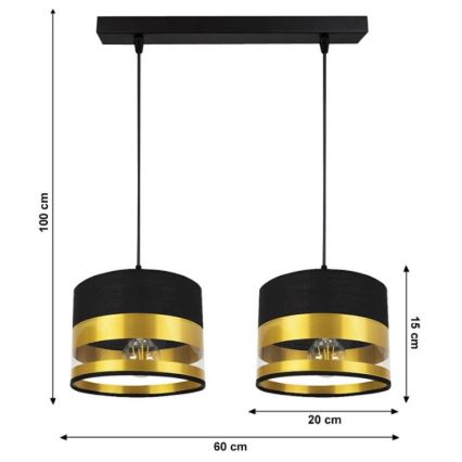Lampadario su filo MILO 2xE27/60W/230V dorato/nero