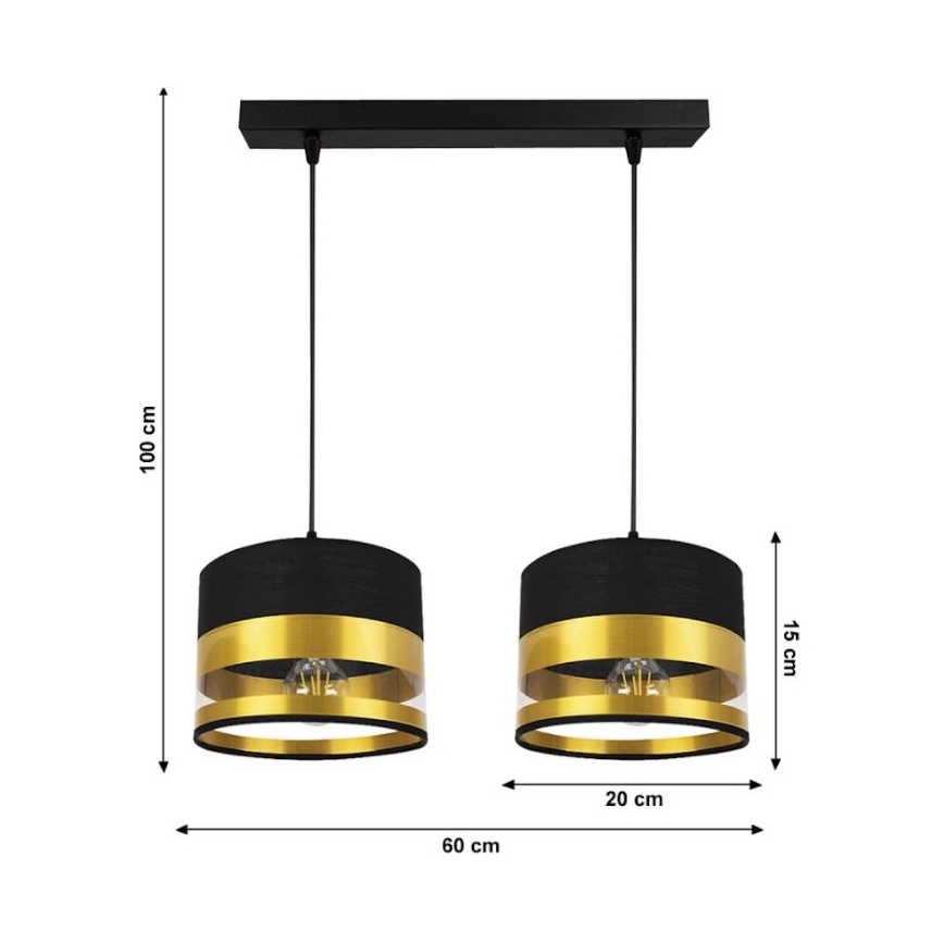 Lampadario su filo MILO 2xE27/60W/230V dorato/nero