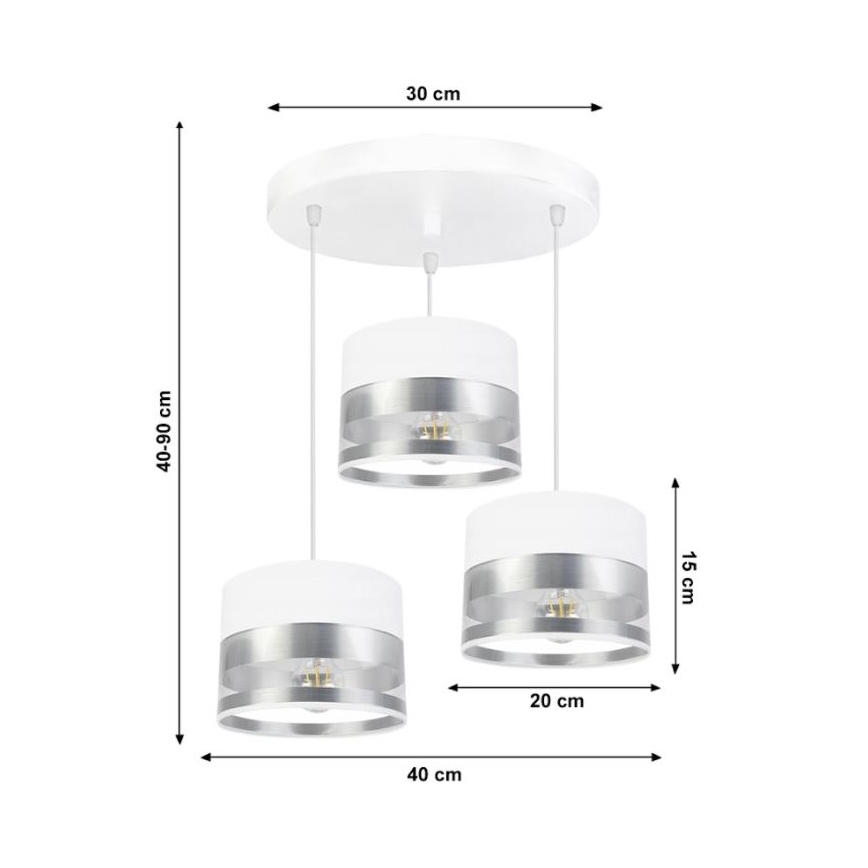 Lampadario su filo MILO 3xE27/60W/230V argento