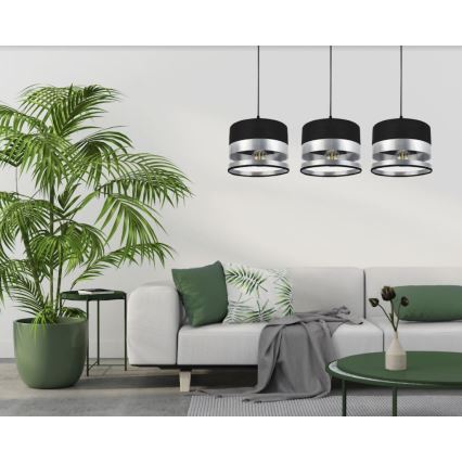 Lampadario su filo MILO 3xE27/60W/230V argento/nero