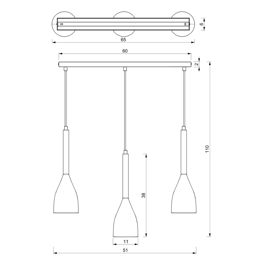 Lampadario su filo MUZA NEW 3xE27/60W/230V nero
