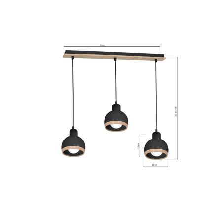 Lampadario su filo OVAL 3xE27/60W/230V nero