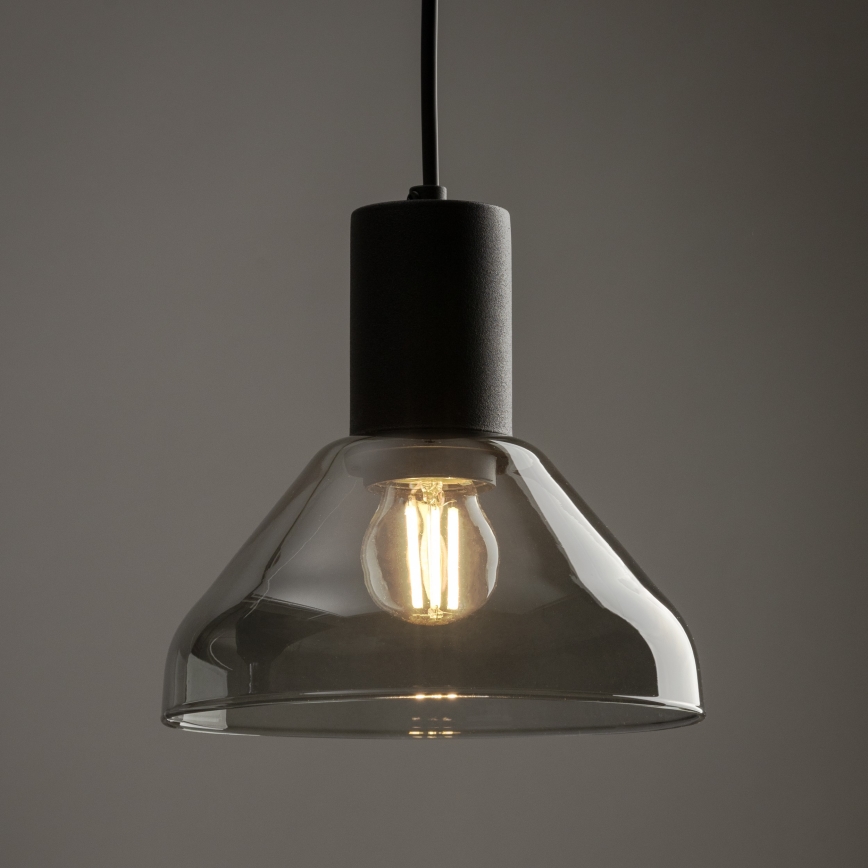 Lampadario a sospensione con filo per sistema ferroviario monofase NEO 1xE27/15W/230V nero/fumé nero