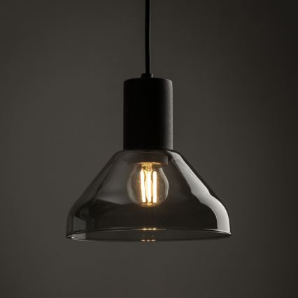 Lampadario a sospensione con filo per sistema ferroviario monofase NEO 1xE27/15W/230V nero/fumé nero