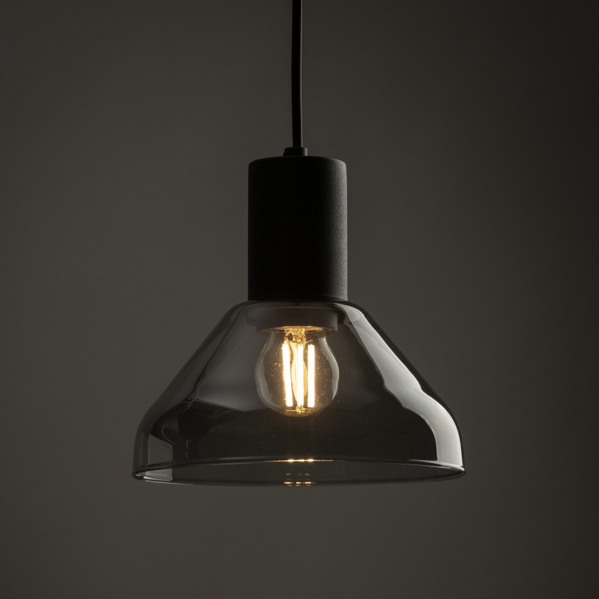 Lampadario a sospensione con filo per sistema ferroviario monofase NEO 1xE27/15W/230V nero/fumé nero