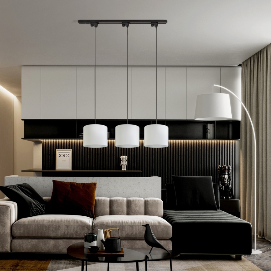 Lampadario a sospensione con filo per sistema ferroviario monofase TRACER 1xE27/15W/230V diametro 20 cm nero/bianco