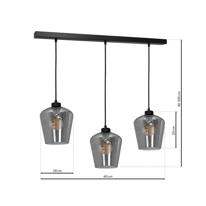 Lampadario su filo SANTIAGO 3xE27/60W/230V nero