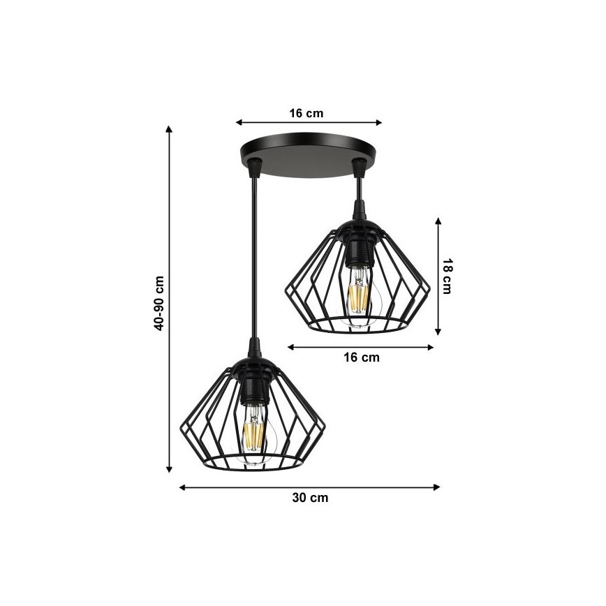 Lampadario su fune CEED 2xE27/60W/230V