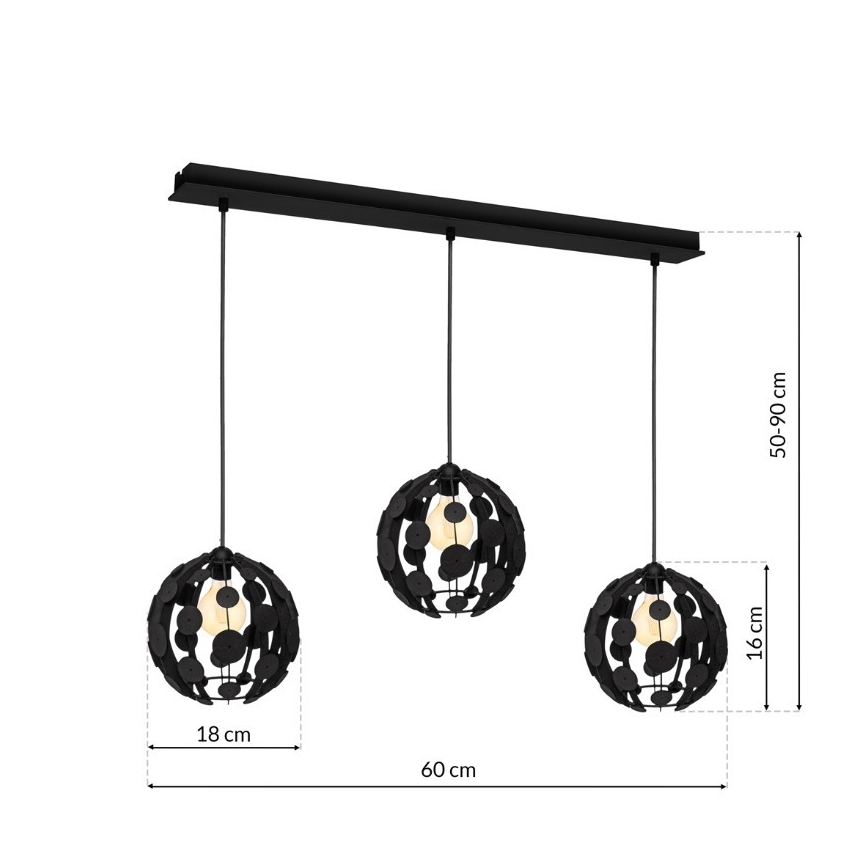 Lampadario su fune GAIA 3xE27/60W/230V nero/marrone