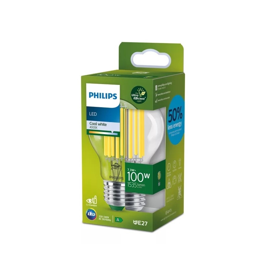 Lampadina LED a filamento ULTRAEFFICIENT Philips A60 E27/7,3W/230V 4000K