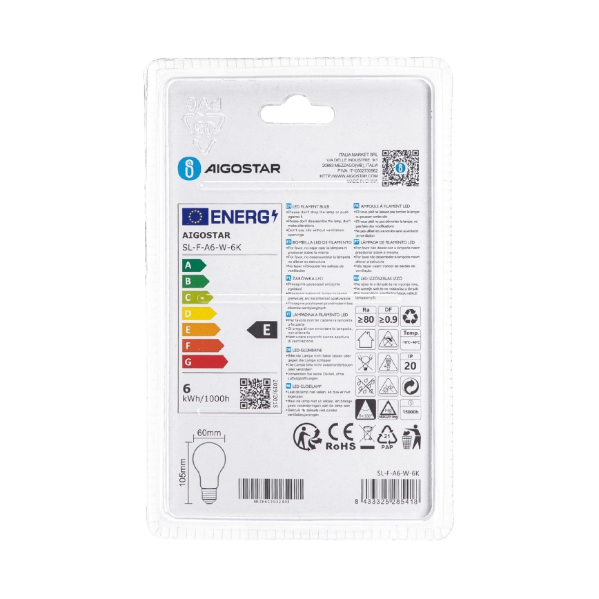 Lampadina LED A60 E27/6W/230V 6500K 330° - Aigostar