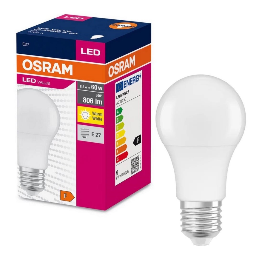 Lampadina LED A60 E27/8,5W/230V 2700K - Osram