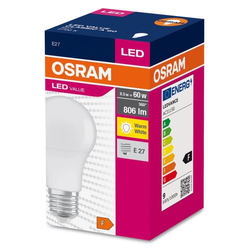Lampadina LED A60 E27/8,5W/230V 2700K - Osram