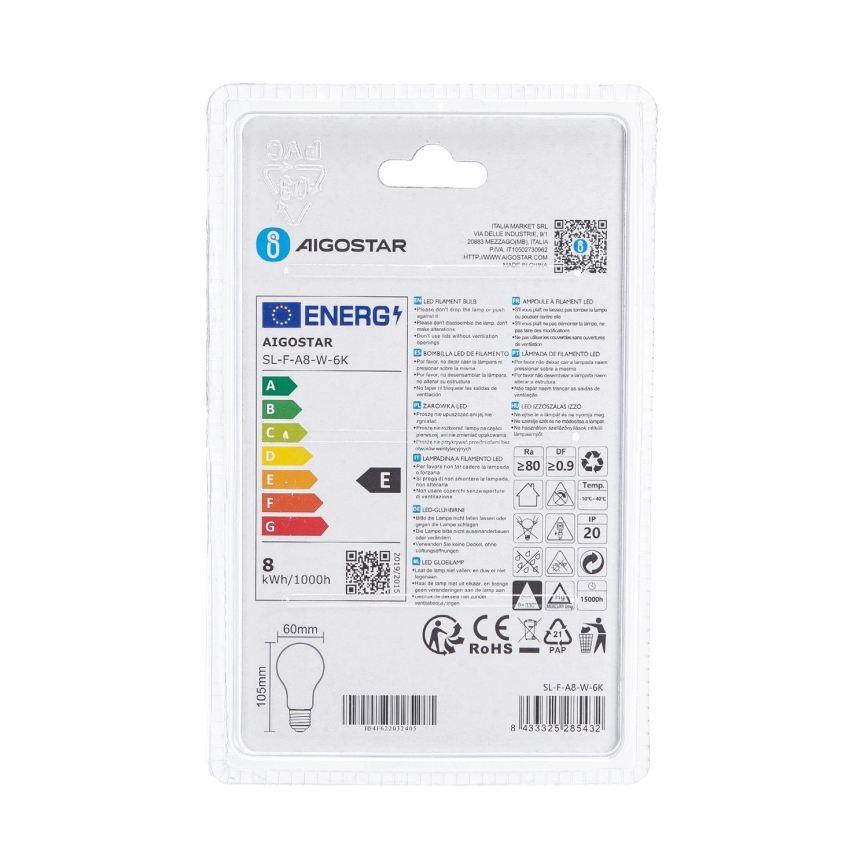 Lampadina LED A60 E27/8W/230V 330° 6500K - Aigostar