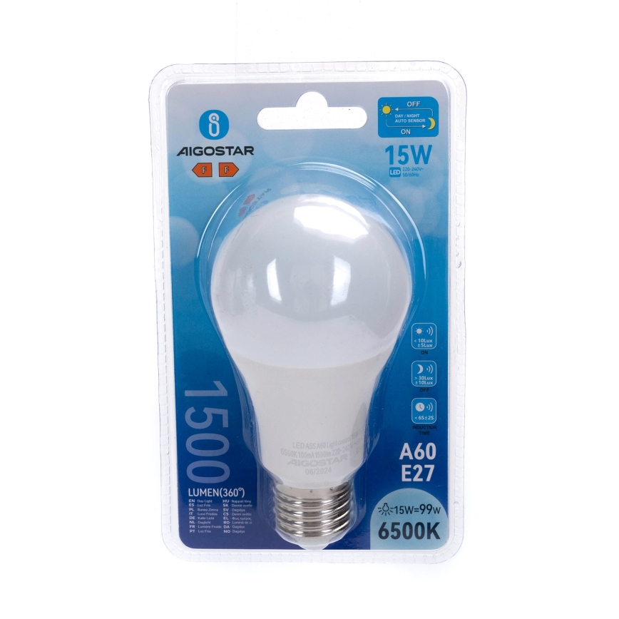 Lampadina LED con sensore crepuscolare A60 E27/15W/230V 6500K - Aigostar